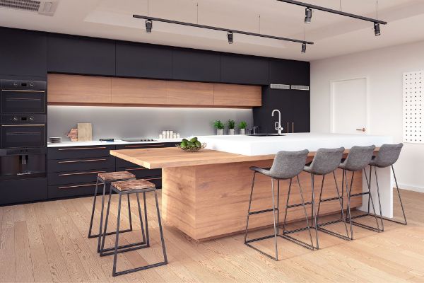 Ghế bar giúp không gian bếp thêm phần hiện đại
