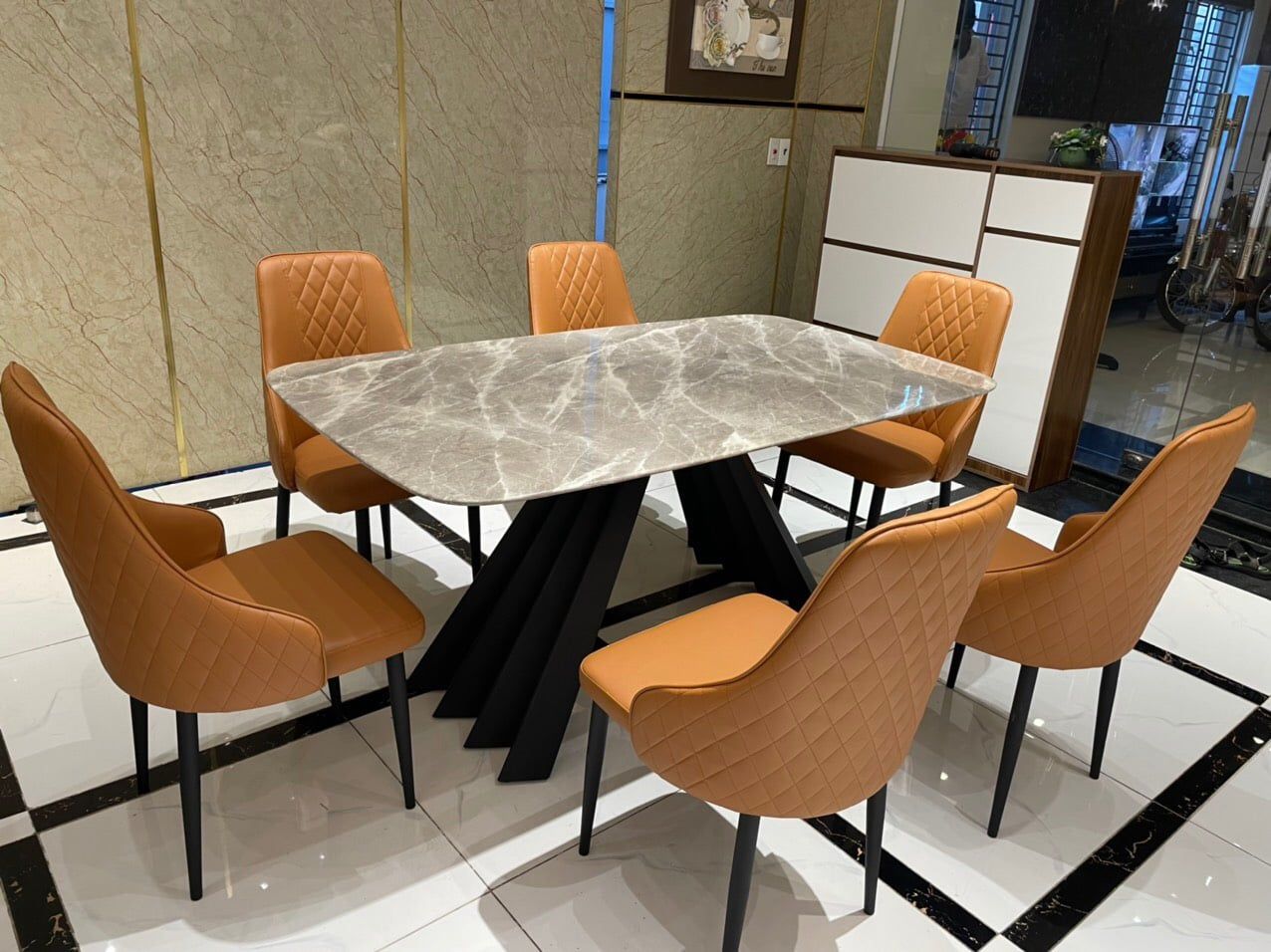 Bộ bàn ăn 6 ghế mặt đá cao cấp: KG – T166x6