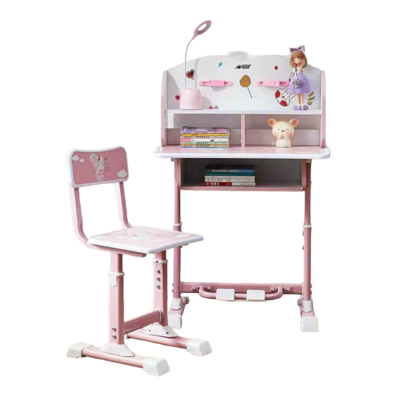 Bộ bàn ngồi học cho bé gái màu hồng: KG – B005-1