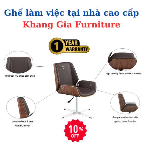 Ghế làm việc lưng gỗ nệm da cao cấp