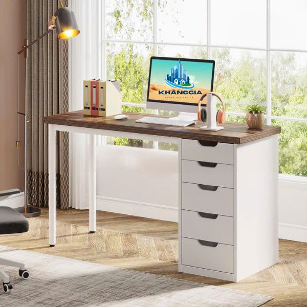 Bàn Làm Việc Ikea Chân Sắt 1 Hộc Tủ 5 Ngăn