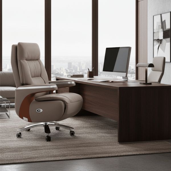 Ghế làm việc cho sếp, ngả lưng chỉnh điện nệm da cao cấp: KG - A2320-1