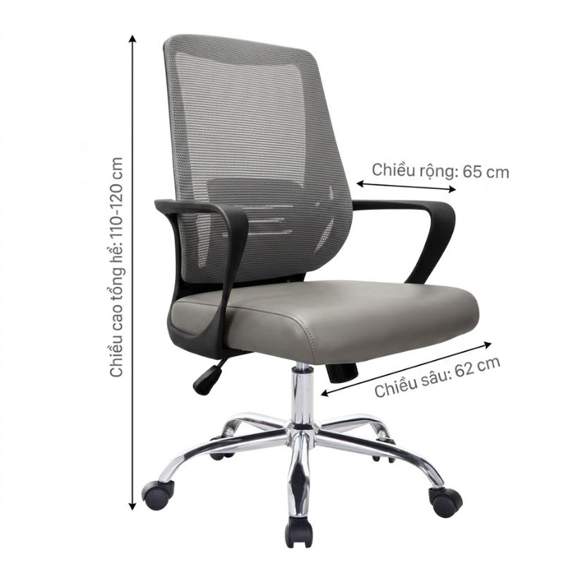 kích thước ghế văn phòng lưng lưới nệm da KG - 8376
