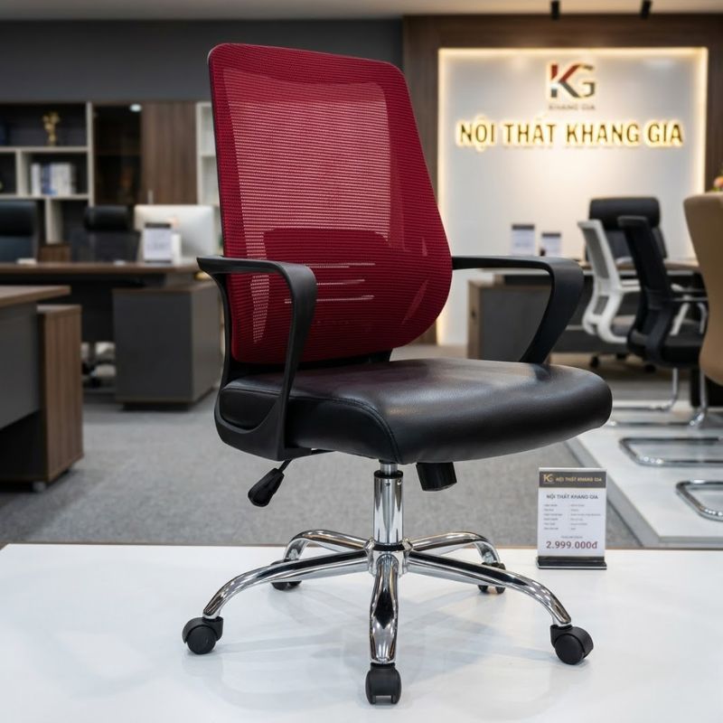 ghế xoay lưng lưới nệm da Khang Gia