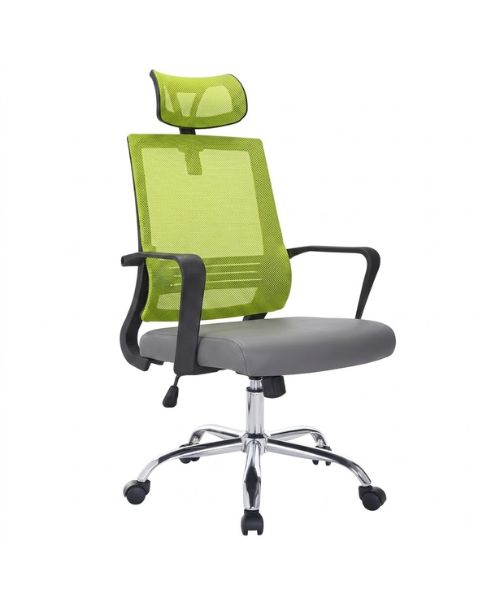 Ghế xoay lưng lưới có tựa đầu nệm da: KG – 8367
